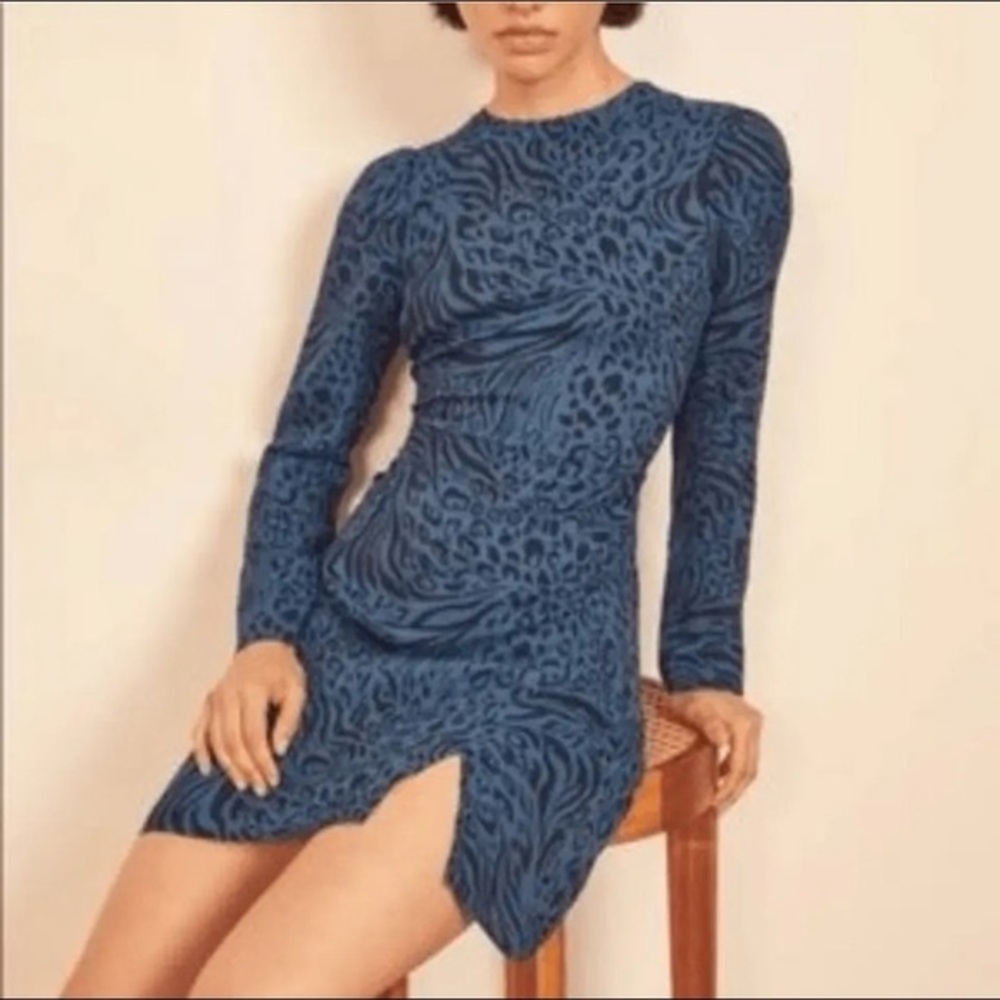 Reformation Blue & Black Animal Print Dress- Rare!